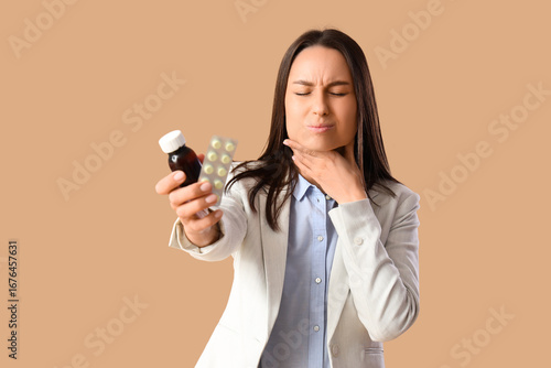 Young woman with syrup and ...
