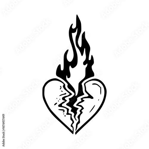 burning broken heart vector illustration