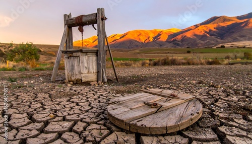 Dried-up well, golden mountains