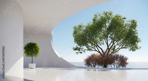 Modern Architectural Design With Nature Elements By The Ocean