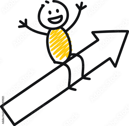 Stick figure riding arrow growth success business concept art