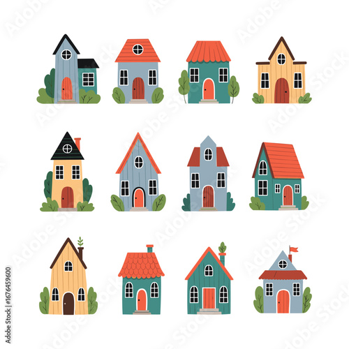 Charming cartoon houses perfect for real estate, travel, or design projects with a cozy vibe