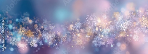 Festive winter background with snowflakes and bokeh