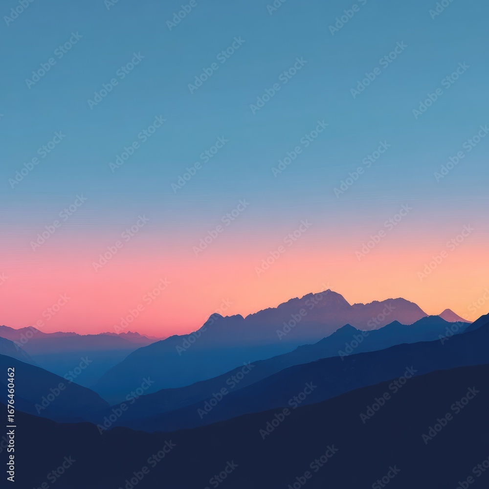 Fototapeta premium Blurry mountain range at sunrise