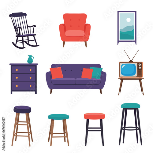 Create a cozy living room scene with this charming furniture collection, perfect for a modern home design