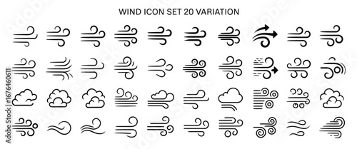 Wind Icons Set A Collection of Stylized Air Movement Graphics for Design and Weather Representation