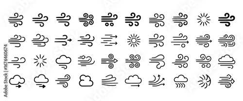 Collection of Wind Icons Various Weather Symbols and Design Elements for Weather Forecasts and Climate