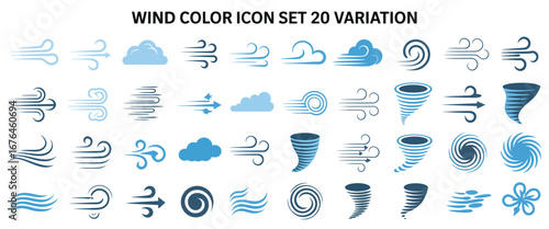 Wind Icons Set Diverse Blue Illustrations for Weather and Climate Concepts