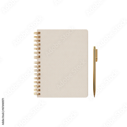 Elegant Spiral Notebook and Gold Pen Mockup on White Background