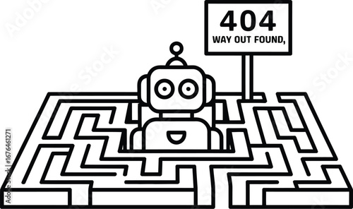Robot in maze error page not found way out found vector design