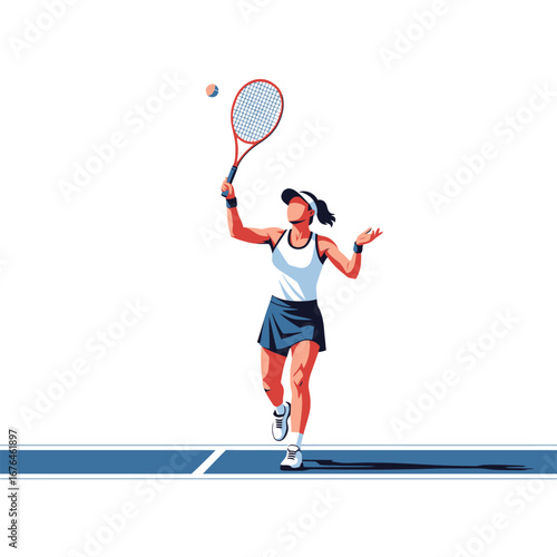 A female tennis player prepares to hit a tennis ball with her racket on a court.