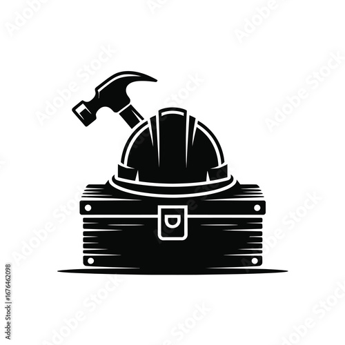 Construction safety gear hammer tool chest symbol for building industry professions