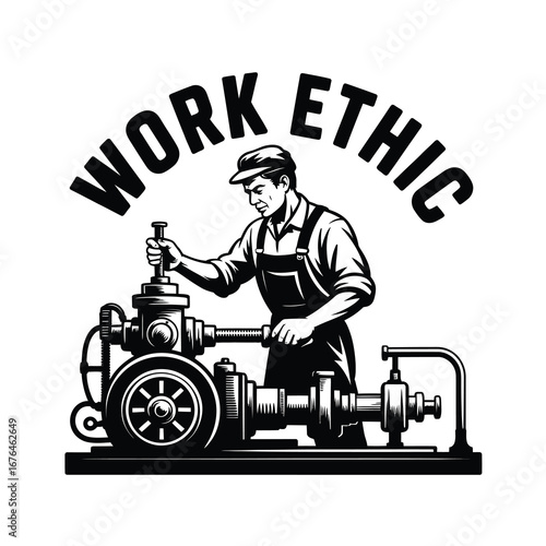 Hardworking mechanic with a strong work ethic operating vintage machinery