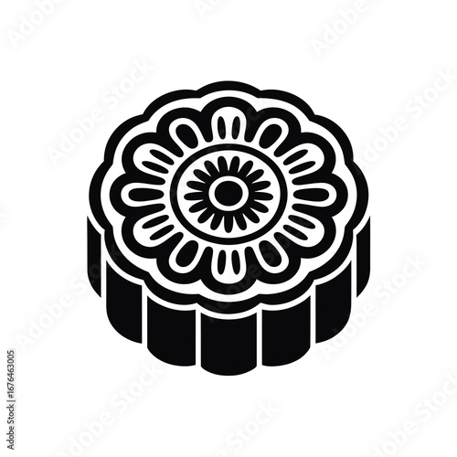 Stylized traditional mooncake stamp pattern close up with intricate floral design