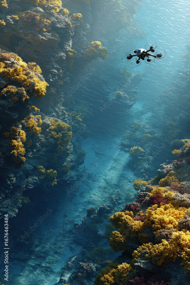Obraz premium underwater drone meticulously maps ocean currents in stunning oceanic landscape