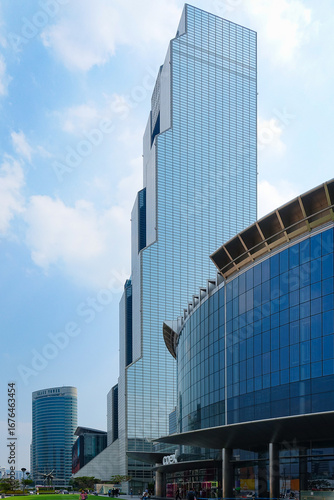 Contemporary office buildings in an urban area with clean lines and modern design.