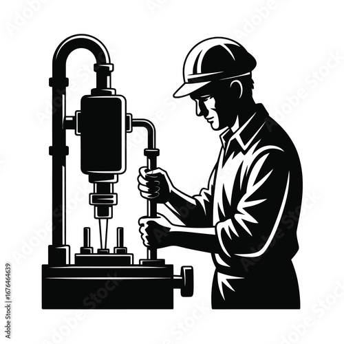 Skilled worker operates industrial machinery with precision and focus in workshop