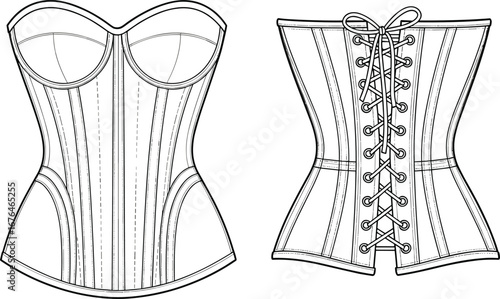 corset, bustier, strapless, lace, back, top, fashion, lingerie, vector, sketch, garment, waist, bodywear, apparel, 