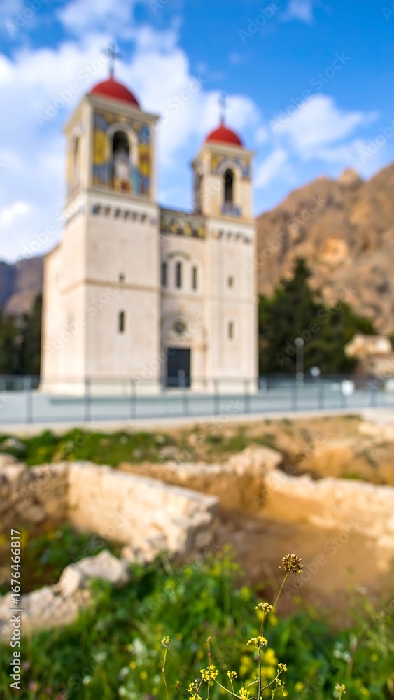 Fototapeta premium Greek Church Ruins Blurry View