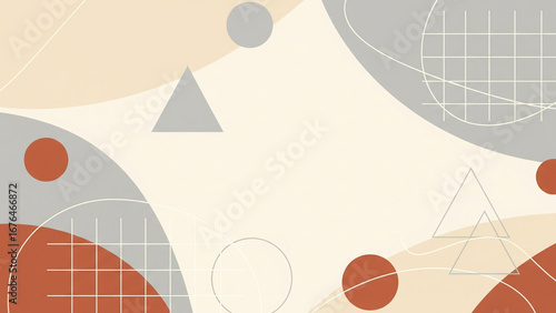  It features a limited color palette of calm tones, including cream, light gray, and terracotta