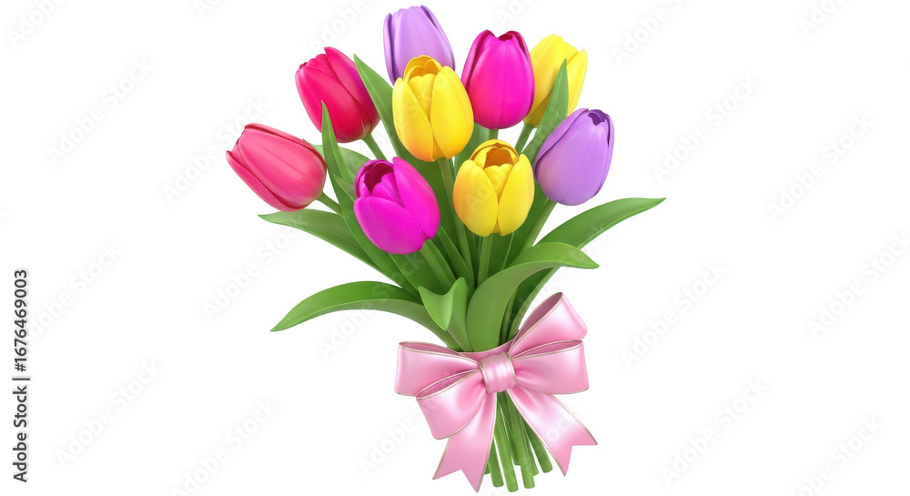 Obraz premium Vibrant Bouquet of Tulips with Pink Bow on Transparent Background flowers floral isolated on a transparent background
