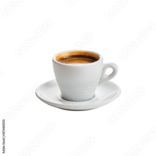 Aromatic Espresso in White Cup and Saucer