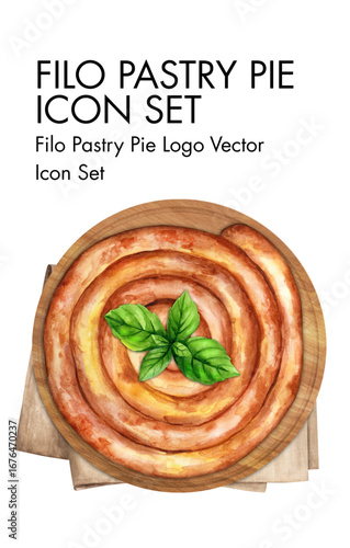 Filo pastry pie Logo vector Icon set