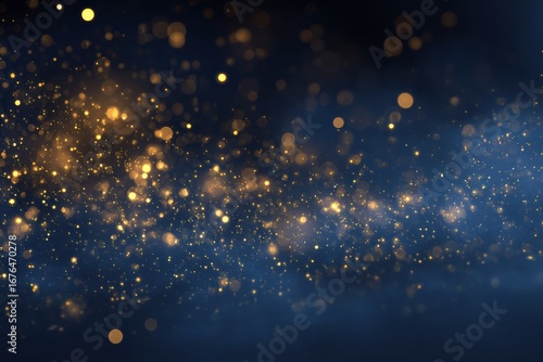 Deep navy bokeh background with celestial gold lights, twinkling starry night sky, cosmic atmosphere for astrology meditation and spiritual designs

