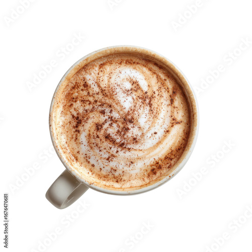 Aromatic Cappuccino with Cinnamon Topping, Overhead View