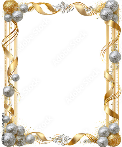 Golden frame adorned with pearls, diamonds, and ribbons. Ideal for invitations or photos.