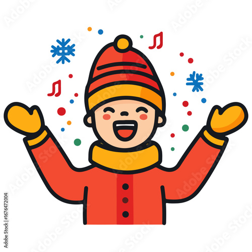 caroling, singing hymns, christmas, christmas eve, festival, vector, transparent background, person, icon, cute, xmas, winter, cold, celebration