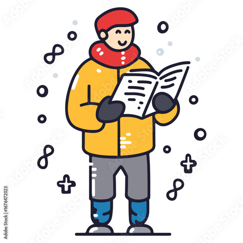 caroling, singing hymns, christmas, christmas eve, festival, vector, transparent background, person, icon, cute, xmas, winter, cold, celebration