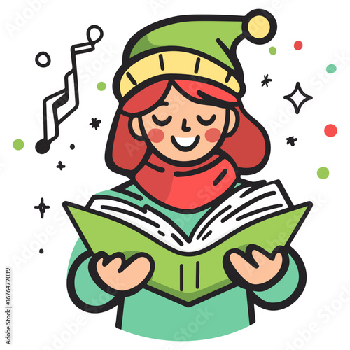 caroling, singing hymns, christmas, christmas eve, festival, vector, transparent background, person, icon, cute, xmas, winter, cold, celebration