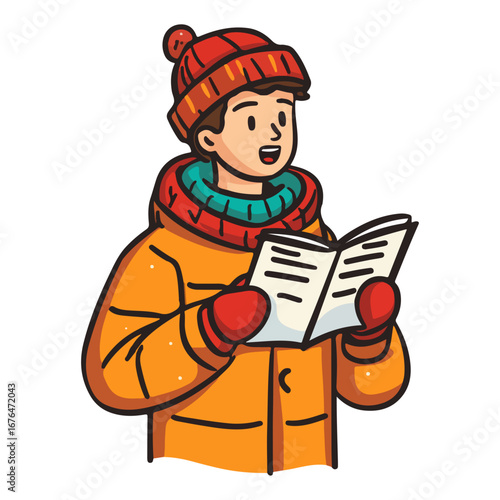 caroling, singing hymns, christmas, christmas eve, festival, vector, transparent background, person, icon, cute, xmas, winter, cold, celebration