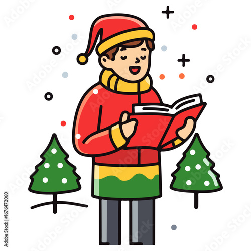 caroling, singing hymns, christmas, christmas eve, festival, vector, transparent background, person, icon, cute, xmas, winter, cold, celebration