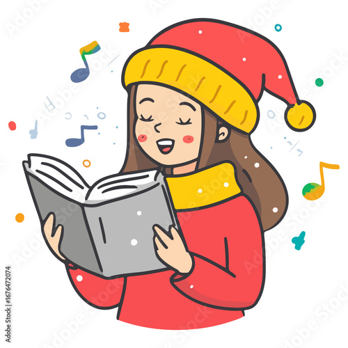 caroling, singing hymns, christmas, christmas eve, festival, vector, transparent background, person, icon, cute, xmas, winter, cold, celebration
