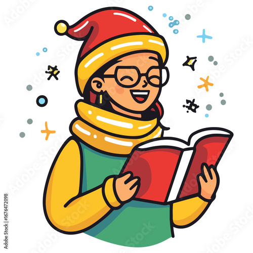 caroling, singing hymns, christmas, christmas eve, festival, vector, transparent background, person, icon, cute, xmas, winter, cold, celebration