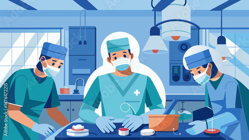 Medical team performing surgery in a sterile environment