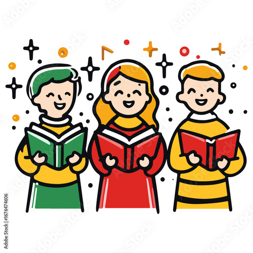 caroling, singing hymns, christmas, christmas eve, festival, vector, transparent background, people, icon, cute, xmas, winter, cold, celebration