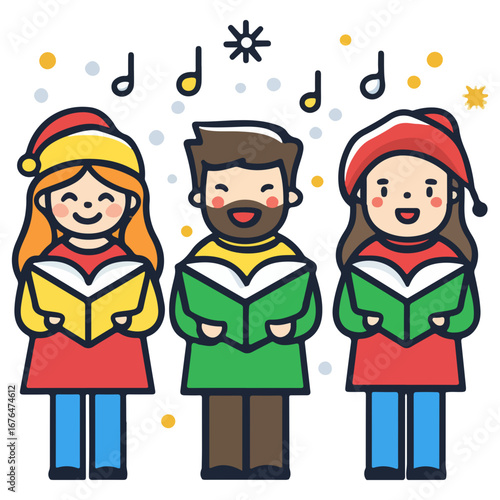caroling, singing hymns, christmas, christmas eve, festival, vector, transparent background, people, icon, cute, xmas, winter, cold, celebration