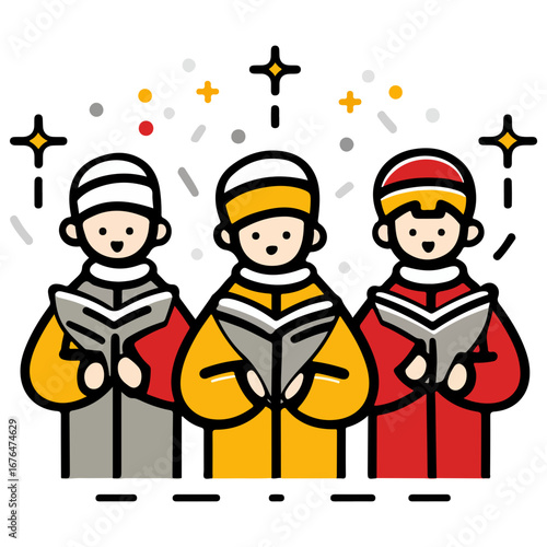 caroling, singing hymns, christmas, christmas eve, festival, vector, transparent background, people, icon, cute, xmas, winter, cold, celebration