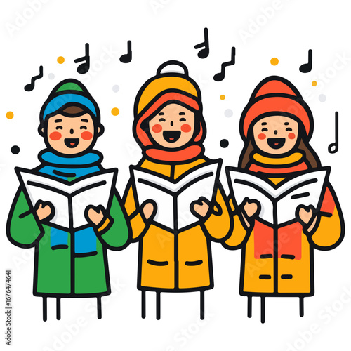 caroling, singing hymns, christmas, christmas eve, festival, vector, transparent background, people, icon, cute, xmas, winter, cold, celebration