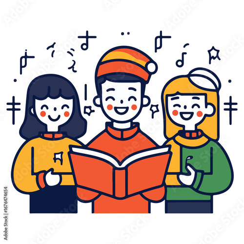 caroling, singing hymns, christmas, christmas eve, festival, vector, transparent background, people, icon, cute, xmas, winter, cold, celebration