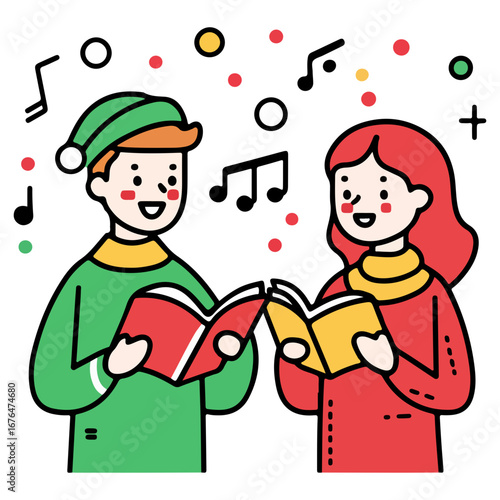 caroling, singing hymns, christmas, christmas eve, festival, vector, transparent background, people, icon, cute, xmas, winter, cold, celebration