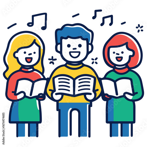 caroling, singing hymns, christmas, christmas eve, festival, vector, transparent background, people, icon, cute, xmas, winter, cold, celebration