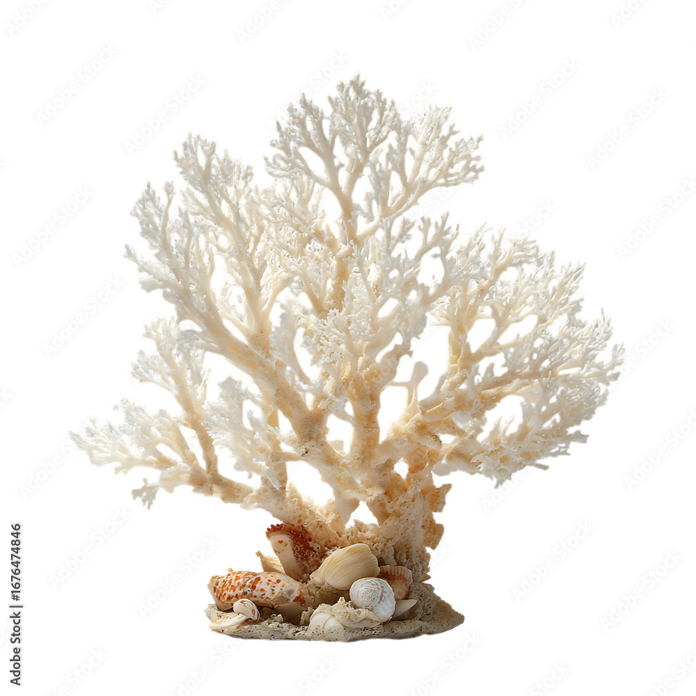 Naklejka premium Decorative white coral and seashells, evoke coastal charm.