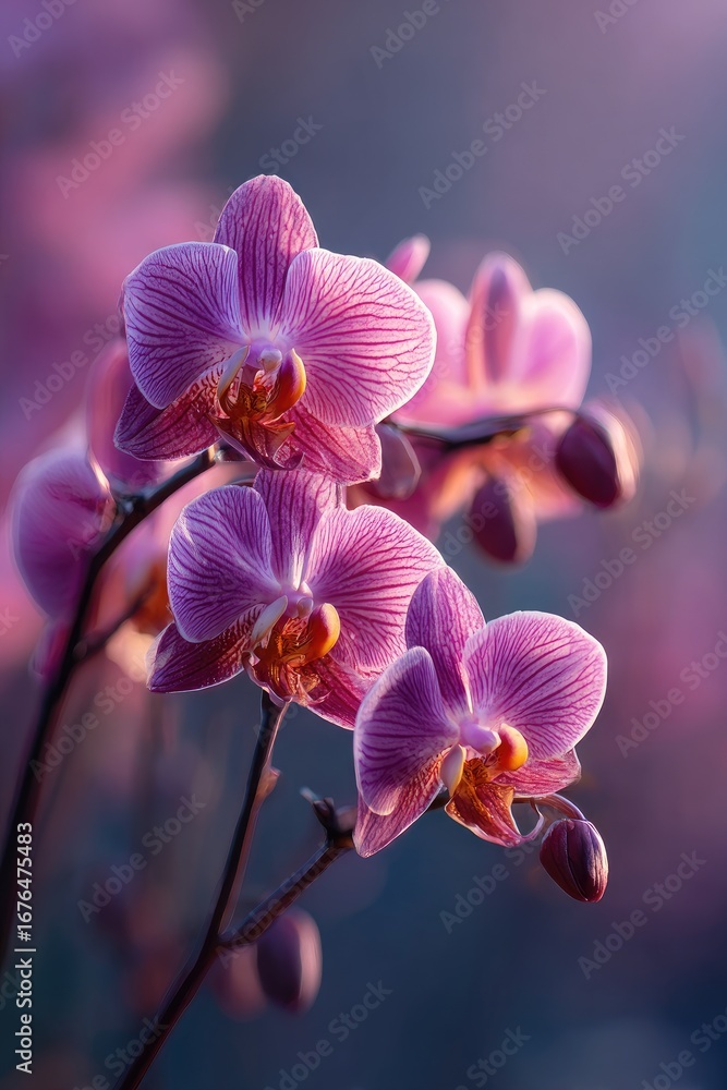 Naklejka premium Close-up of vibrant purple orchids (1)