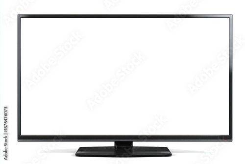 A flat-screen TV with a blank white display