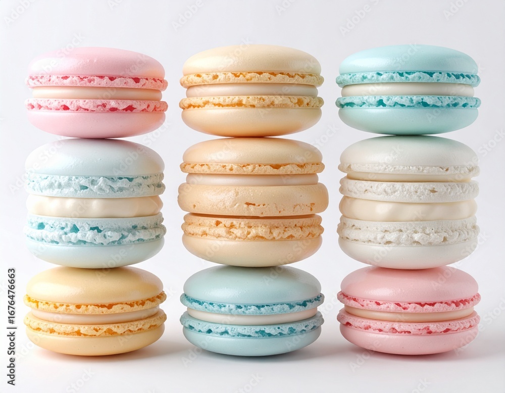 Obraz premium Colorful Pastel French Macarons Stacked Neatly