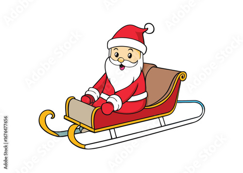  Santa Claus riding sleigh delivering Christmas gifts isolated on white background, Christmas vector illustration